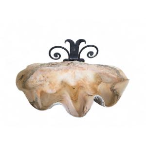 Large Wall Sculpture Made Of Natural Seashell With Iron Stand