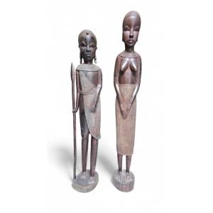 Pair Of African Tribal Wood Sculptures, 1970s