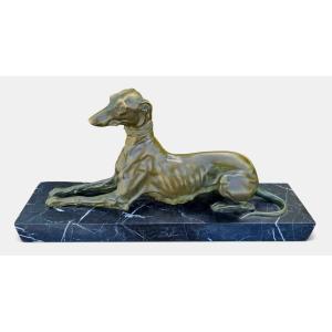 Art Deco Bronze Greyhound Sculpture By F. Galcera