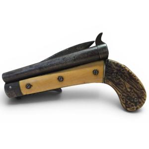 19th Century European Combination Pistol With Folding Knife Mechanism