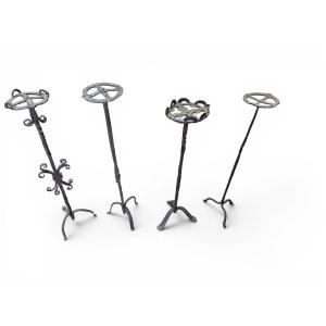 Set Of Four Spanish Gothic Wrought-iron Candlesticks, Late 15th Century