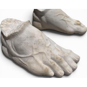 Pair Of Carved Marble Legs, Classical Greek Style, Italy, Second Half Of The 20th Century