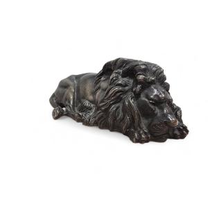 Reclining Bronze Lion, 19th Century