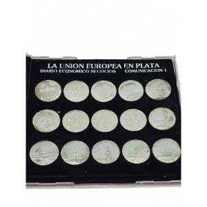 Set Of Fifteen Commemorative Silver Coins From The European Union, 20th Century