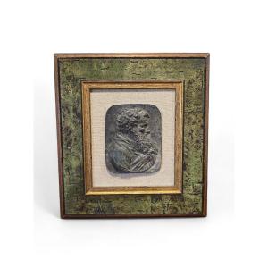 Framed Bronze Relief Plaque Depicting A Classical Face