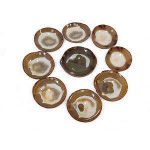 Set Of Nine Agate Cups Carved From A Single Block, 1970s