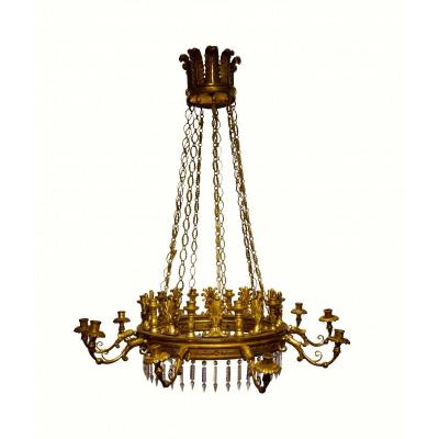 Carved And Gilded Wood Lamp, Carlos Iv, Eighteenth Century