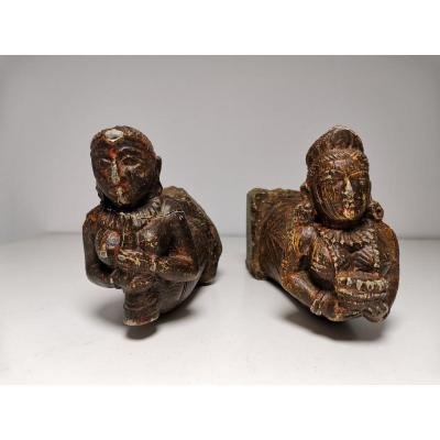 Indian Sculpted Stone Statuettes From XIX Eme