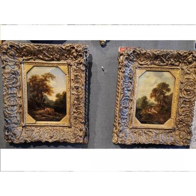 Pair Of Oils On Cardboard From XIX Eme