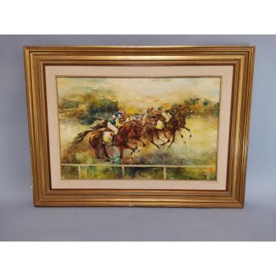 Oil On Canvas With Horse Race