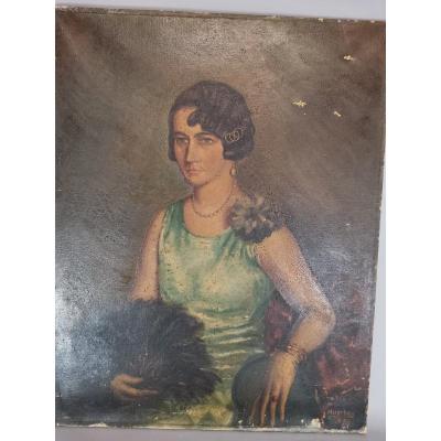 Oil On Canvas Portrait Of Lady