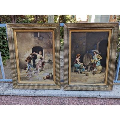 Pair Of Oils On Canvas From XIX Eme