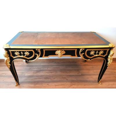 Important Regency Black Lacquered Flat Desk XIX Eme
