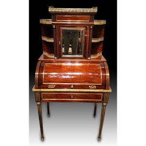 Muséal Bureau Bonheur Du Jour A Parisian Cylinder Louis XVI Period In Mahogany