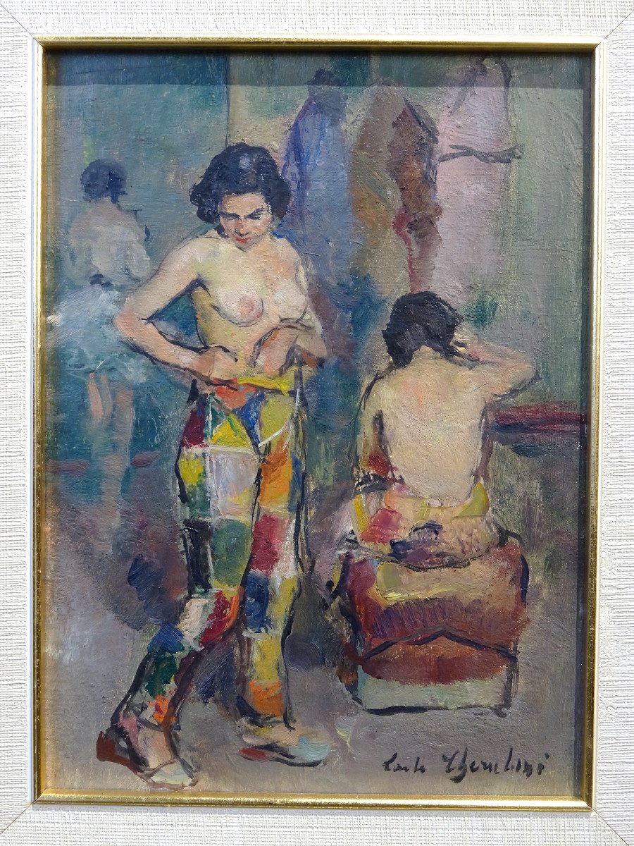 Dipinto “ Prova costume con nudo femminile”, Carlo CHERUBINI anni ’50-photo-1