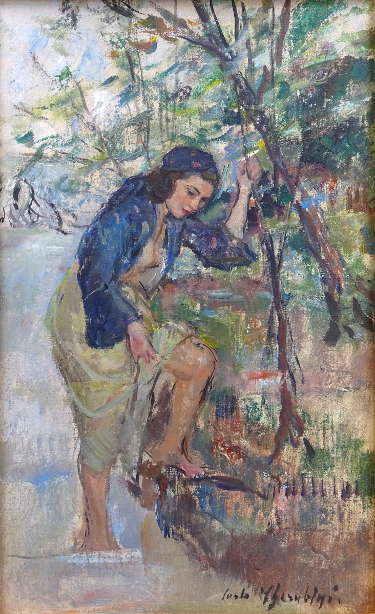 Dipinto "Figura femminile nel ruscello", Carlo CHERUBINI anni ’50-photo-4