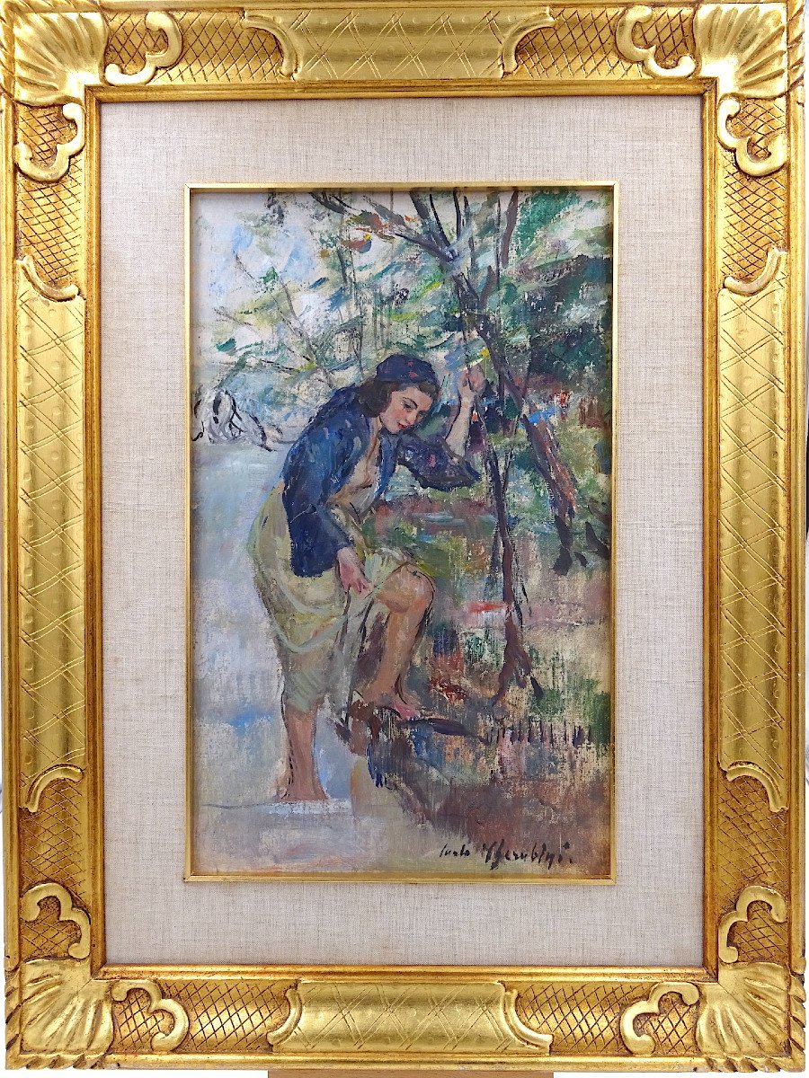 Dipinto "Figura femminile nel ruscello", Carlo CHERUBINI anni ’50