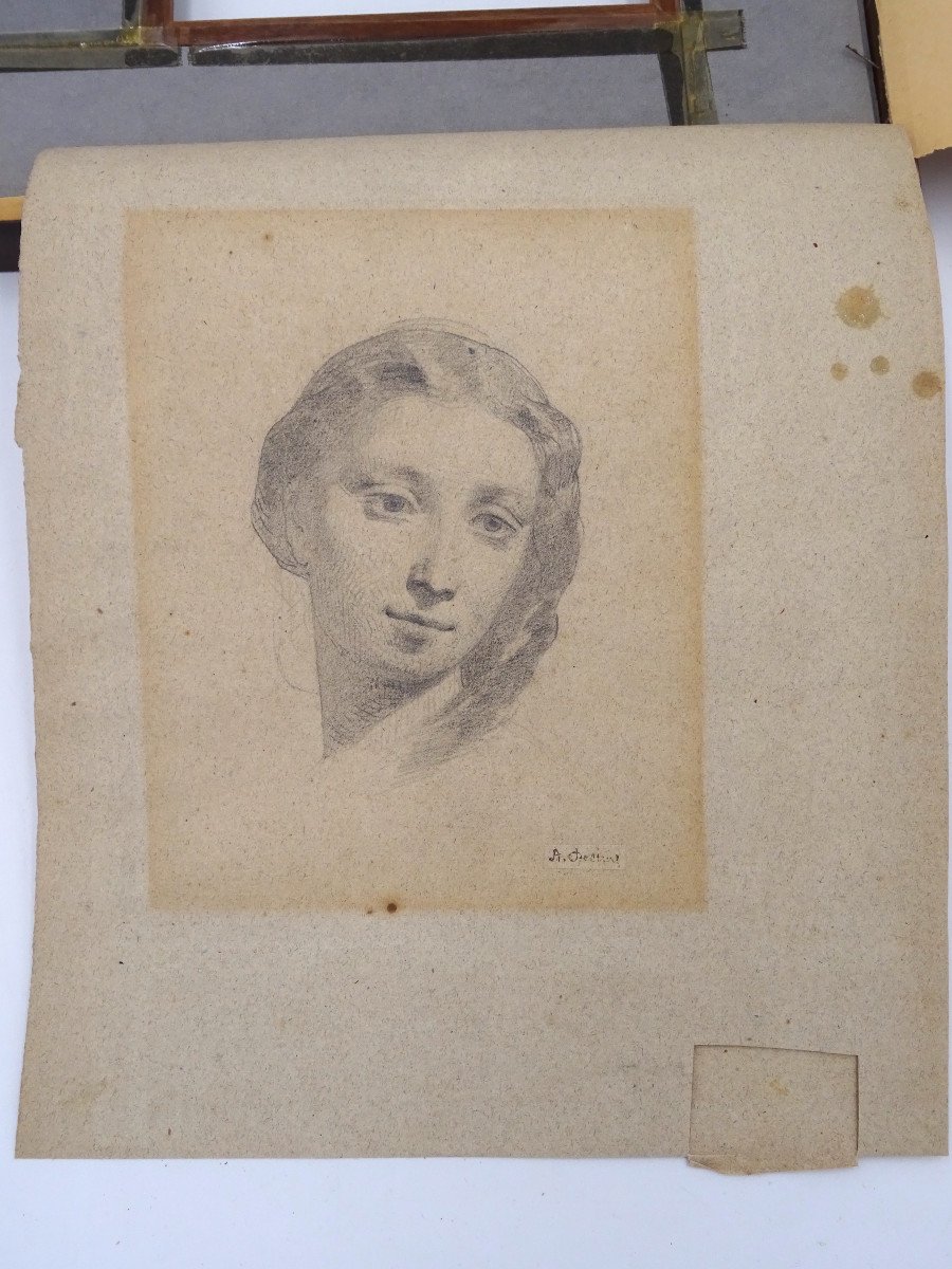 Disegno matita su carta "Ritratto femminile" di Alberto PASINI, 1870 circa-photo-2