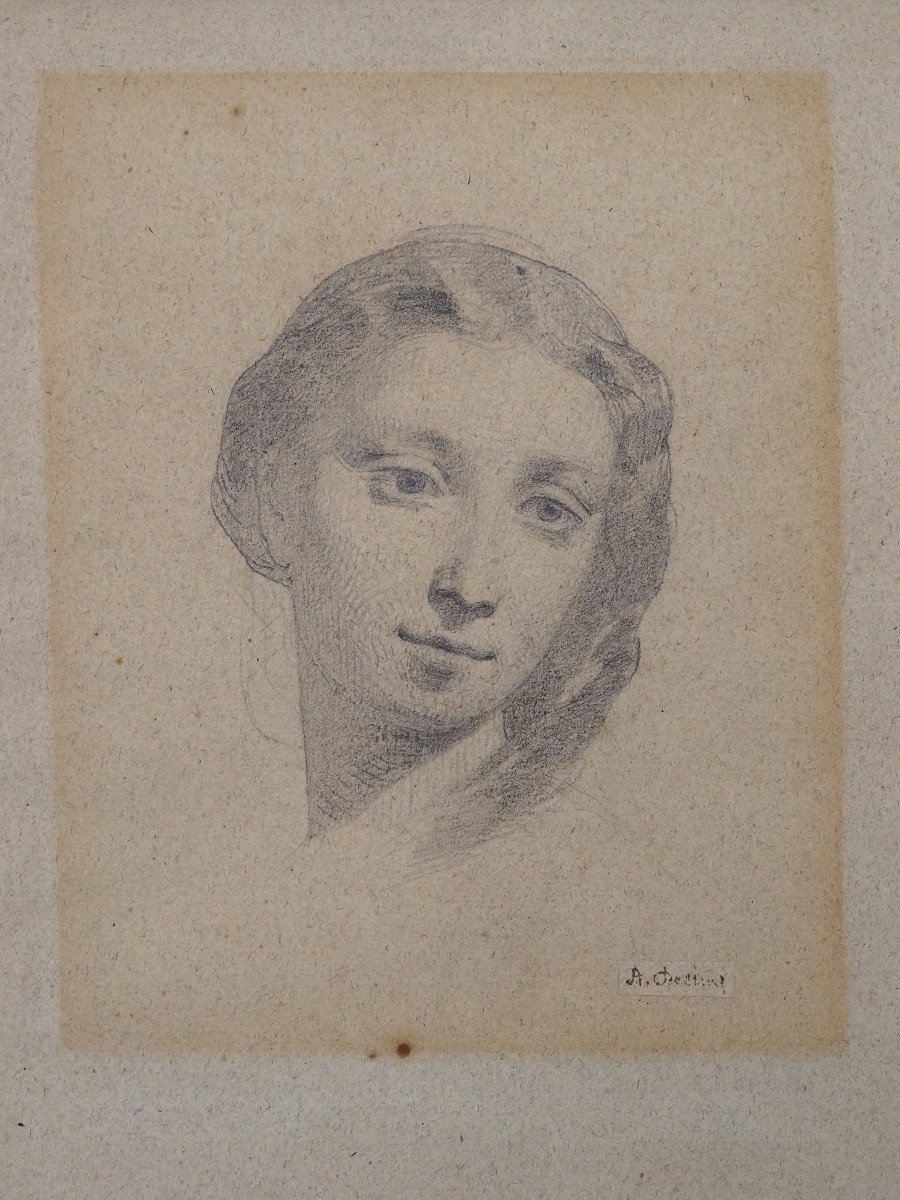 Disegno matita su carta "Ritratto femminile" di Alberto PASINI, 1870 circa-photo-4