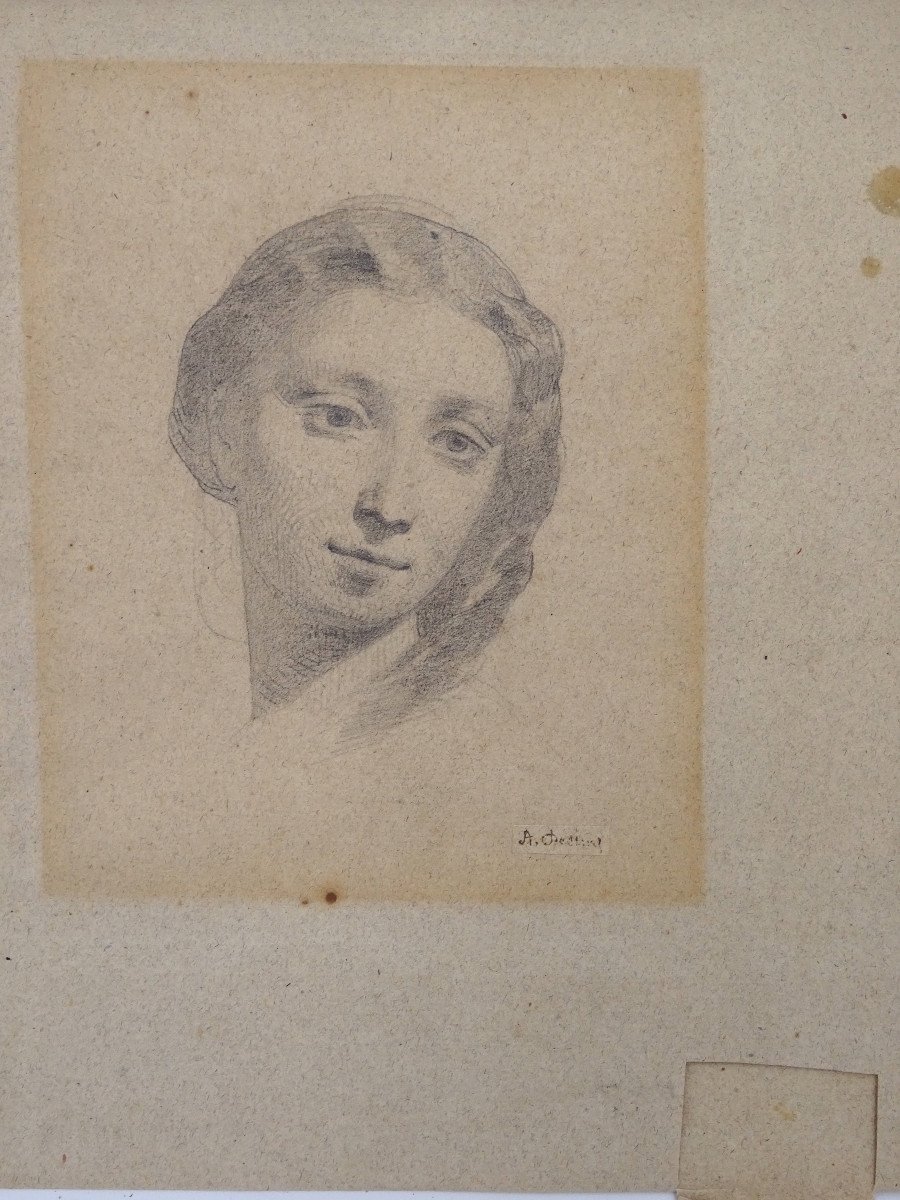 Disegno matita su carta "Ritratto femminile" di Alberto PASINI, 1870 circa-photo-4