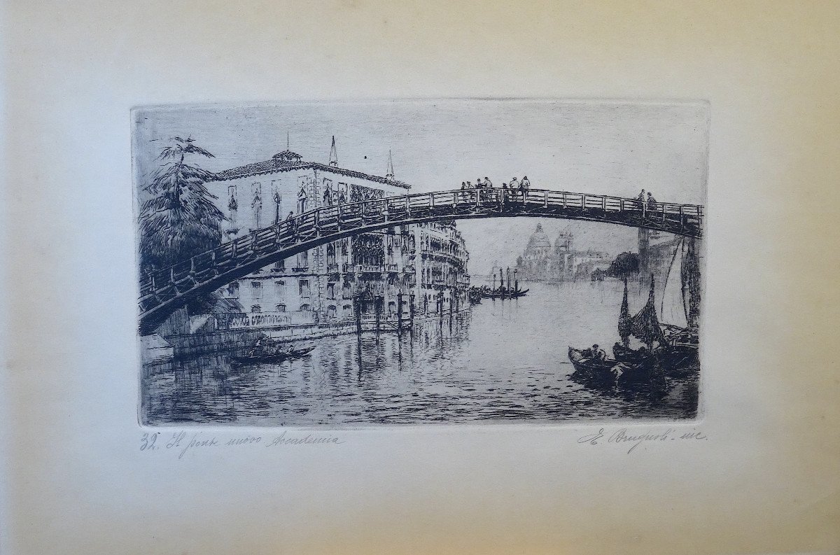 Incisione "Il ponte nuovo Accademia" di Emanuele Brugnoli, anni ’20-photo-2