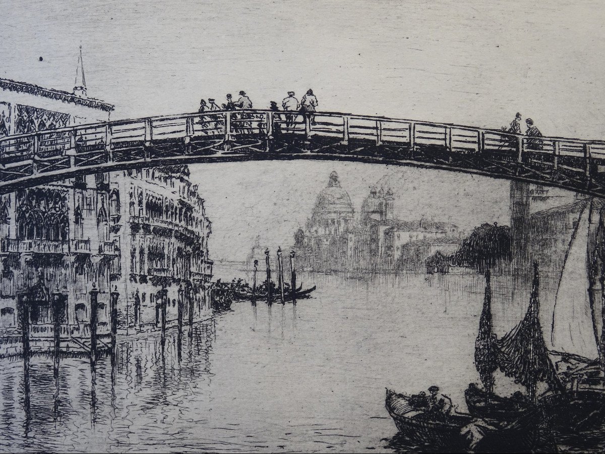 Incisione "Il ponte nuovo Accademia" di Emanuele Brugnoli, anni ’20-photo-1