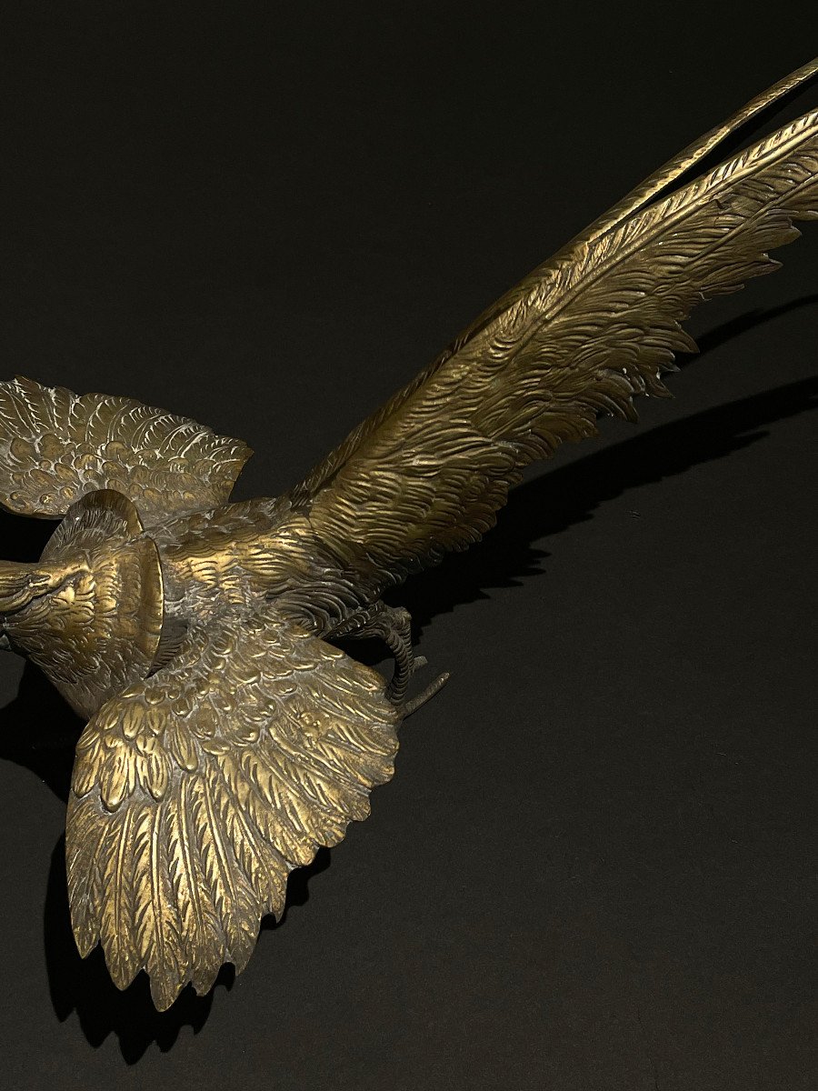 Coppia di sculture in metallo raffiguranti uccelli mitologici, Francia fine XIX secolo-photo-3