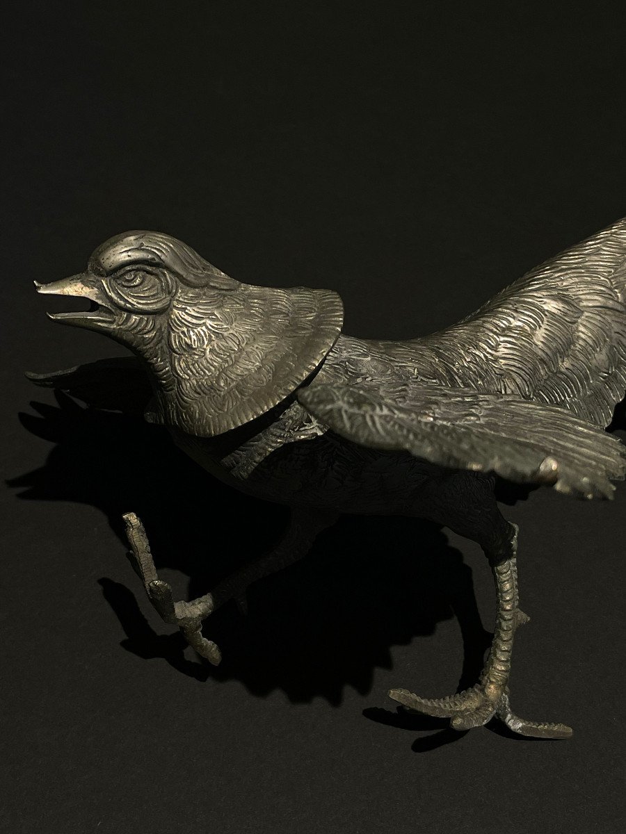 Coppia di sculture in metallo raffiguranti uccelli mitologici, Francia fine XIX secolo-photo-2