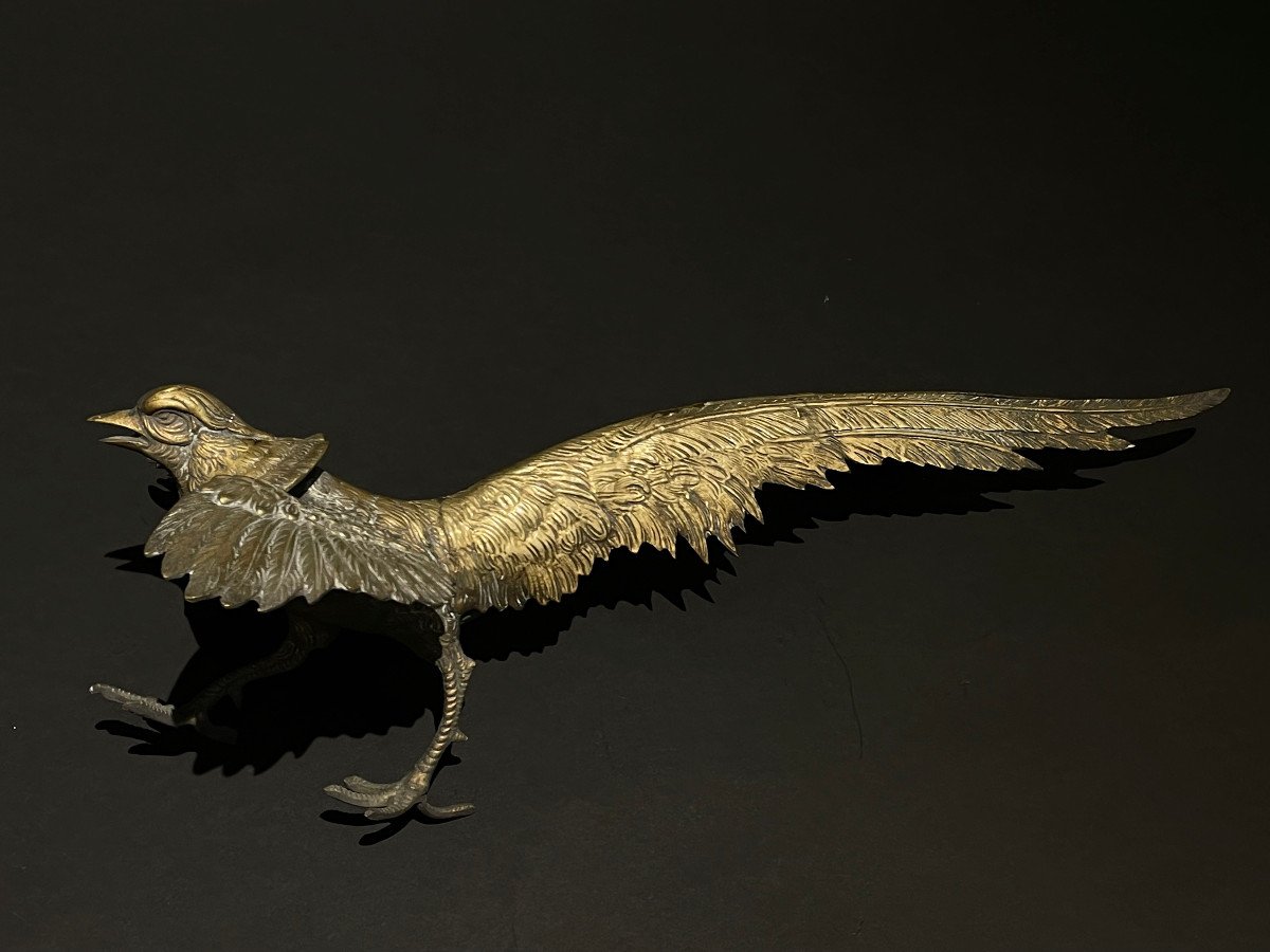 Coppia di sculture in metallo raffiguranti uccelli mitologici, Francia fine XIX secolo-photo-3