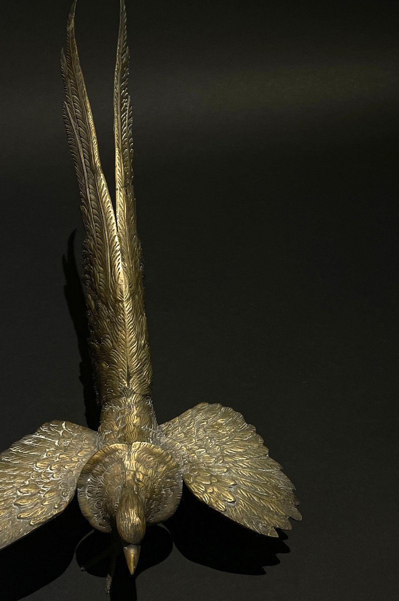 Coppia di sculture in metallo raffiguranti uccelli mitologici, Francia fine XIX secolo-photo-4
