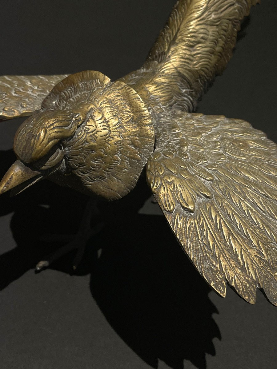 Coppia di sculture in metallo raffiguranti uccelli mitologici, Francia fine XIX secolo-photo-5