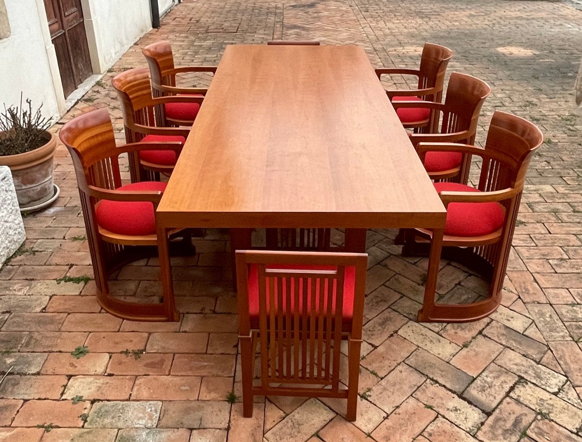 Set tavolo e 8 sedie di F. Lloyd Wright per CASSINA, anni ’80-photo-8