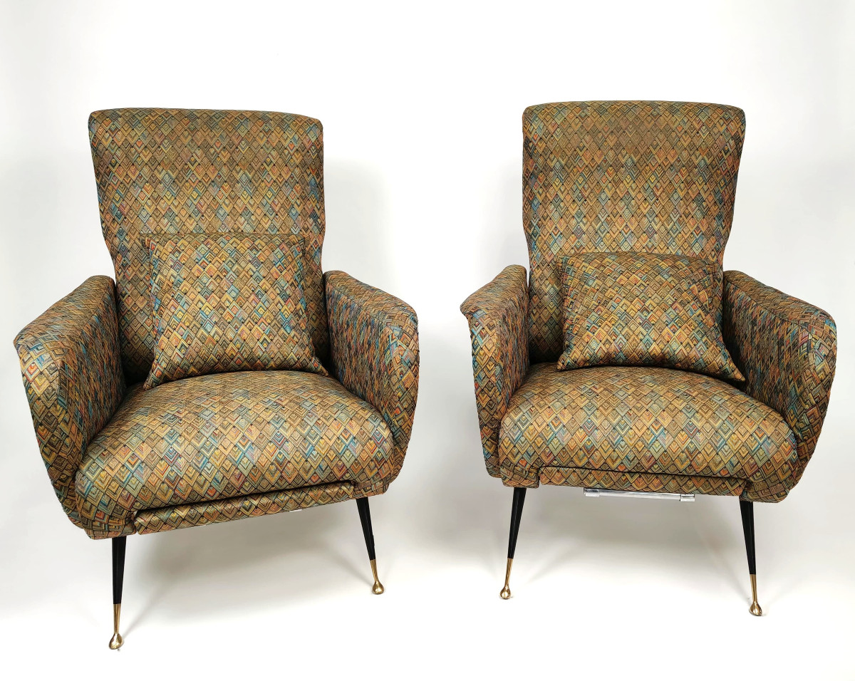 Coppia di poltrone in tessuto di tipo Missoni, Italia, 1960 ca.