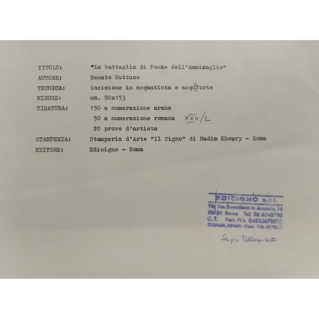 Litografia, Renato Guttuso "La battaglia di Ponte dell’Ammiraglio", anni '60/'70-photo-2