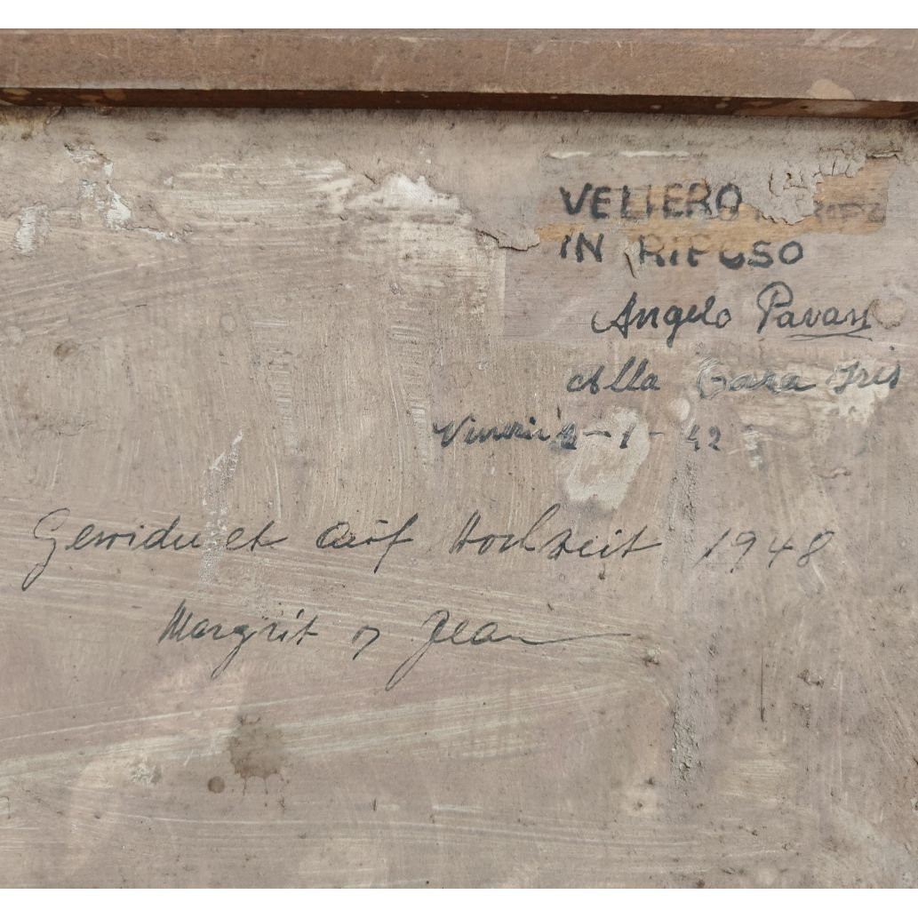 Olio su tavola, Angelo Pavan "Marina: Veliero in riposo", 1942-photo-1
