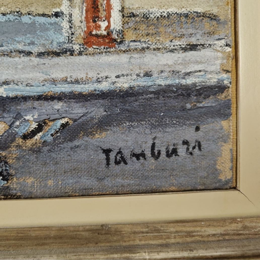Olio su tela e acquerello, “Paesaggio cittadino, Parigi”, O. Tamburi, 1970 ca.-photo-3