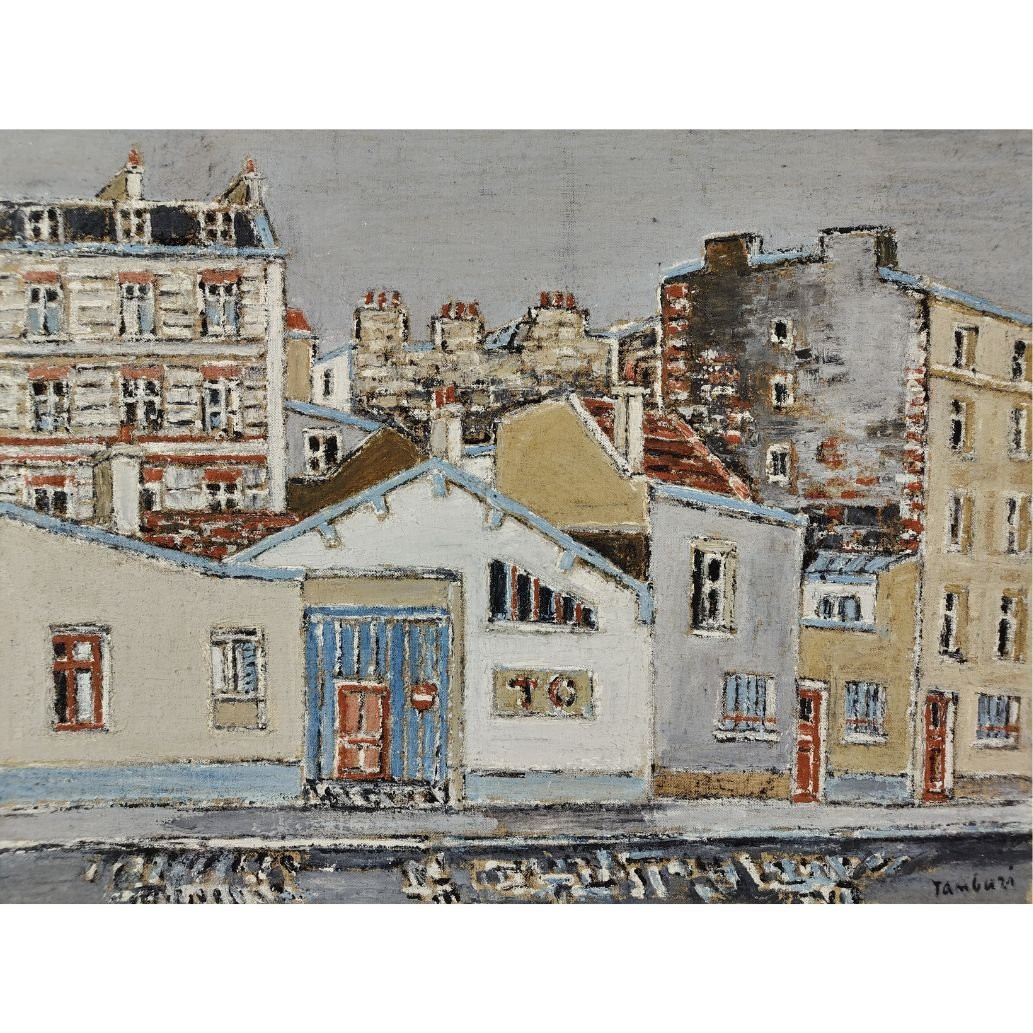 Olio su tela e acquerello, “Paesaggio cittadino, Parigi”, O. Tamburi, 1970 ca.-photo-4