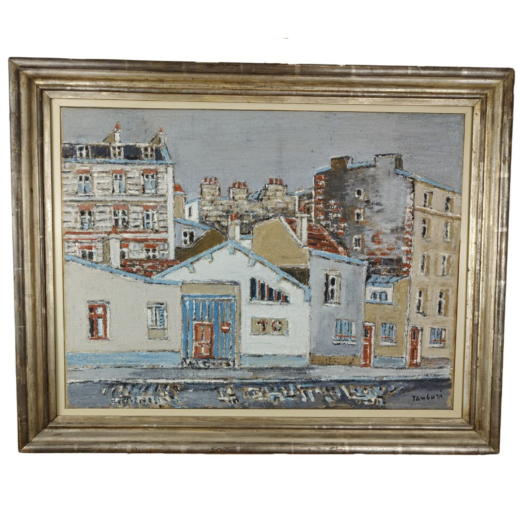 Olio su tela e acquerello, “Paesaggio cittadino, Parigi”, O. Tamburi, 1970 ca.