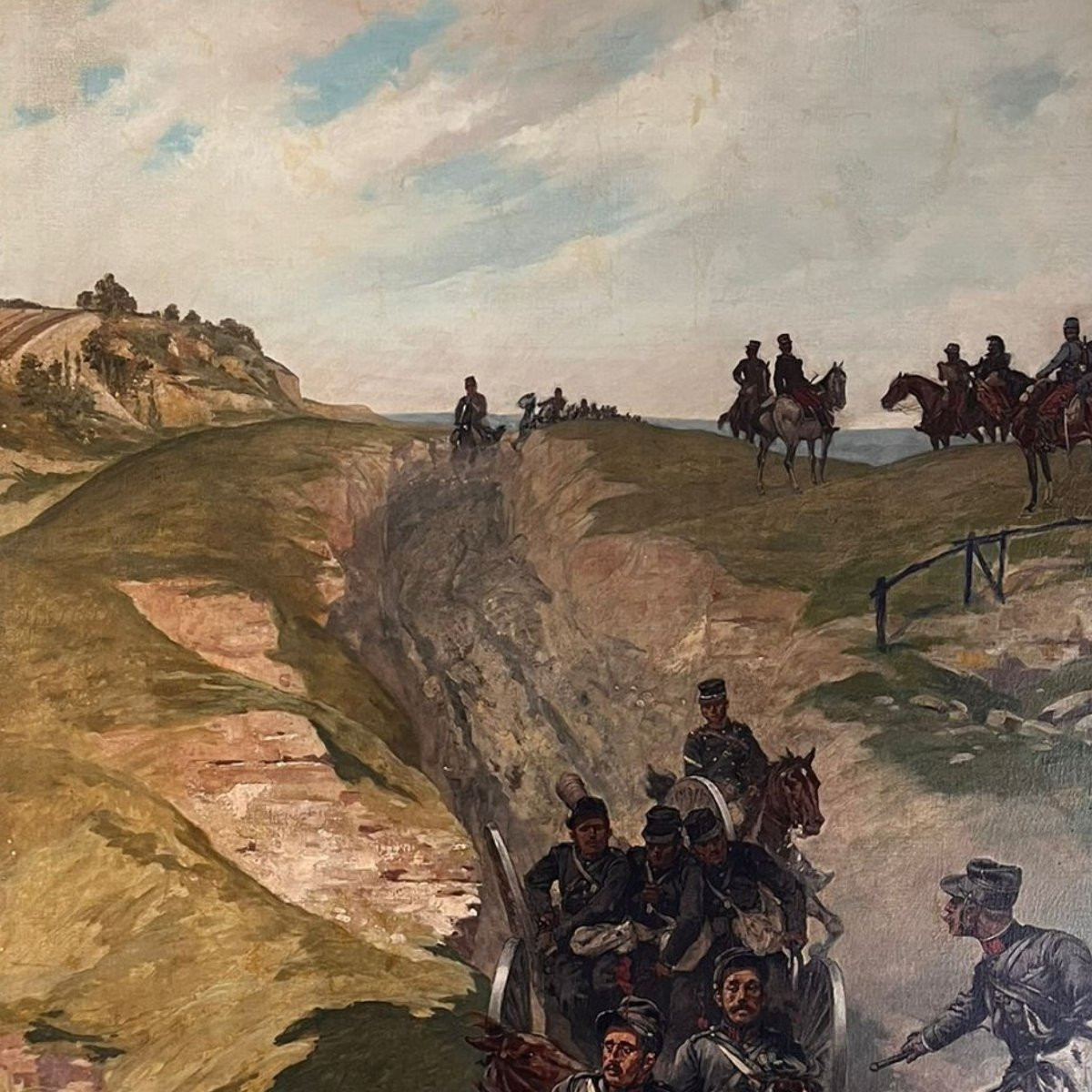 Eugène Courboin, "Scena di battaglia con cavalli e cavalieri", olio su tela, 1894-photo-4