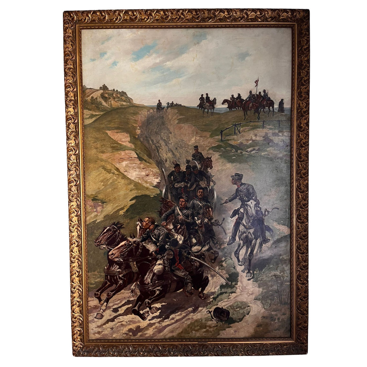 Eugène Courboin, "Scena di battaglia con cavalli e cavalieri", olio su tela, 1894