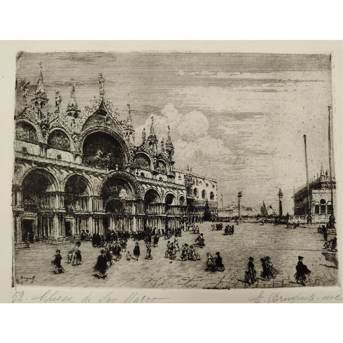 Emanuele Brugnoli, Acquaforte “Basilica di San Marco”, Venezia, anni 1920, Italia-photo-3