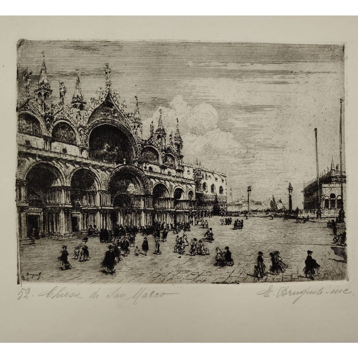 Emanuele Brugnoli, Acquaforte “Basilica di San Marco”, Venezia, anni 1920, Italia-photo-8