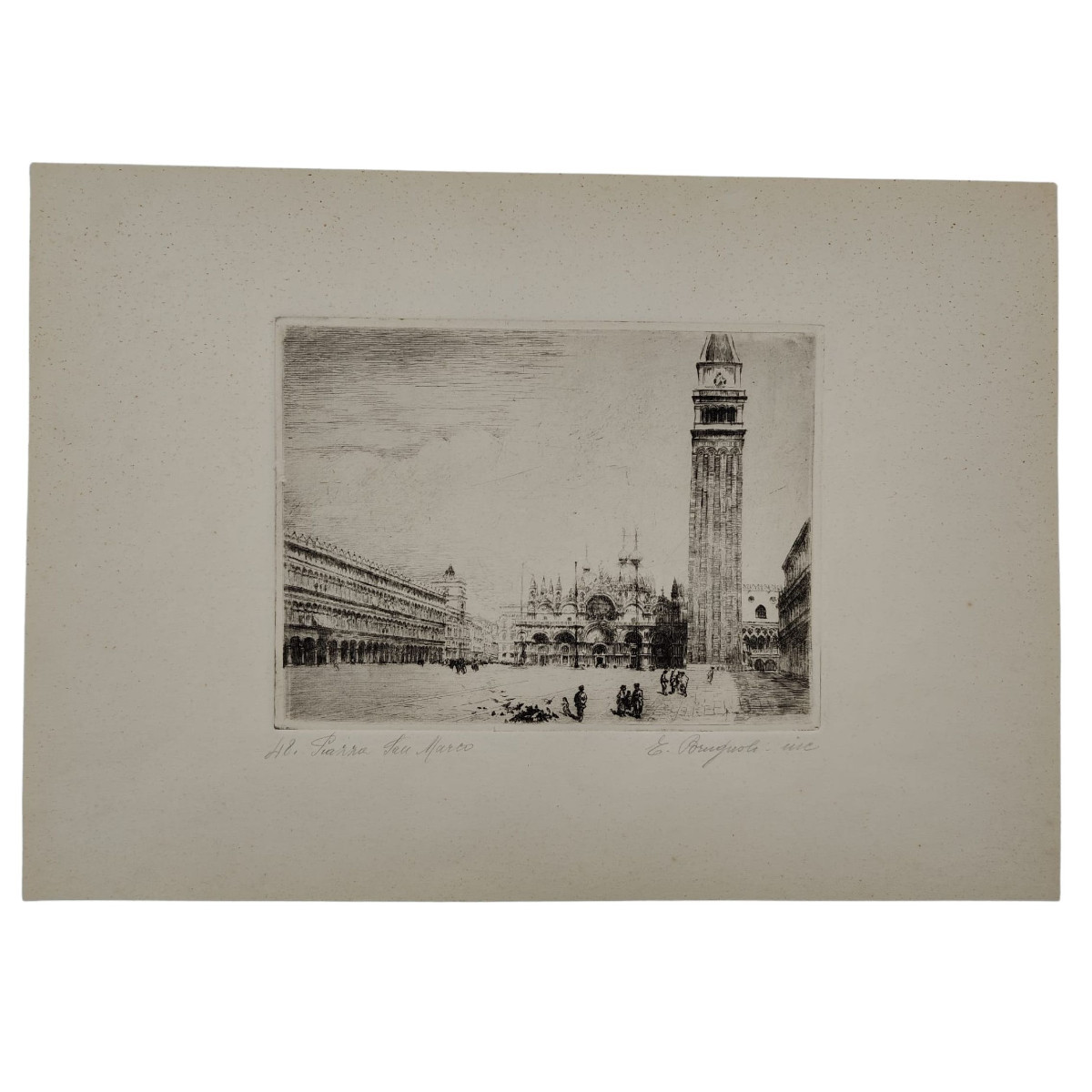 Emanuele Brugnoli, Acquaforte “Piazza San Marco”, Venezia, anni 1930, Italia