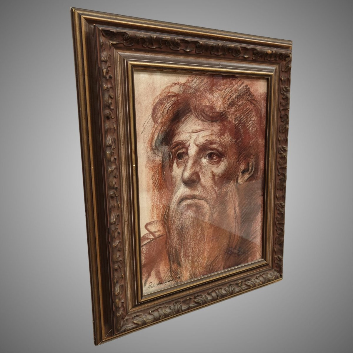 Pietro Annigoni – Studio di volto maschile, sanguigna e carboncino su carta, anni 1950 ca.-photo-1