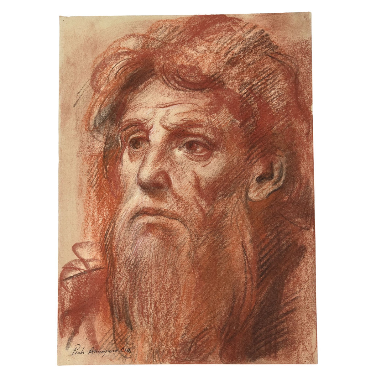 Pietro Annigoni – Studio di volto maschile, sanguigna e carboncino su carta, anni 1950 ca.