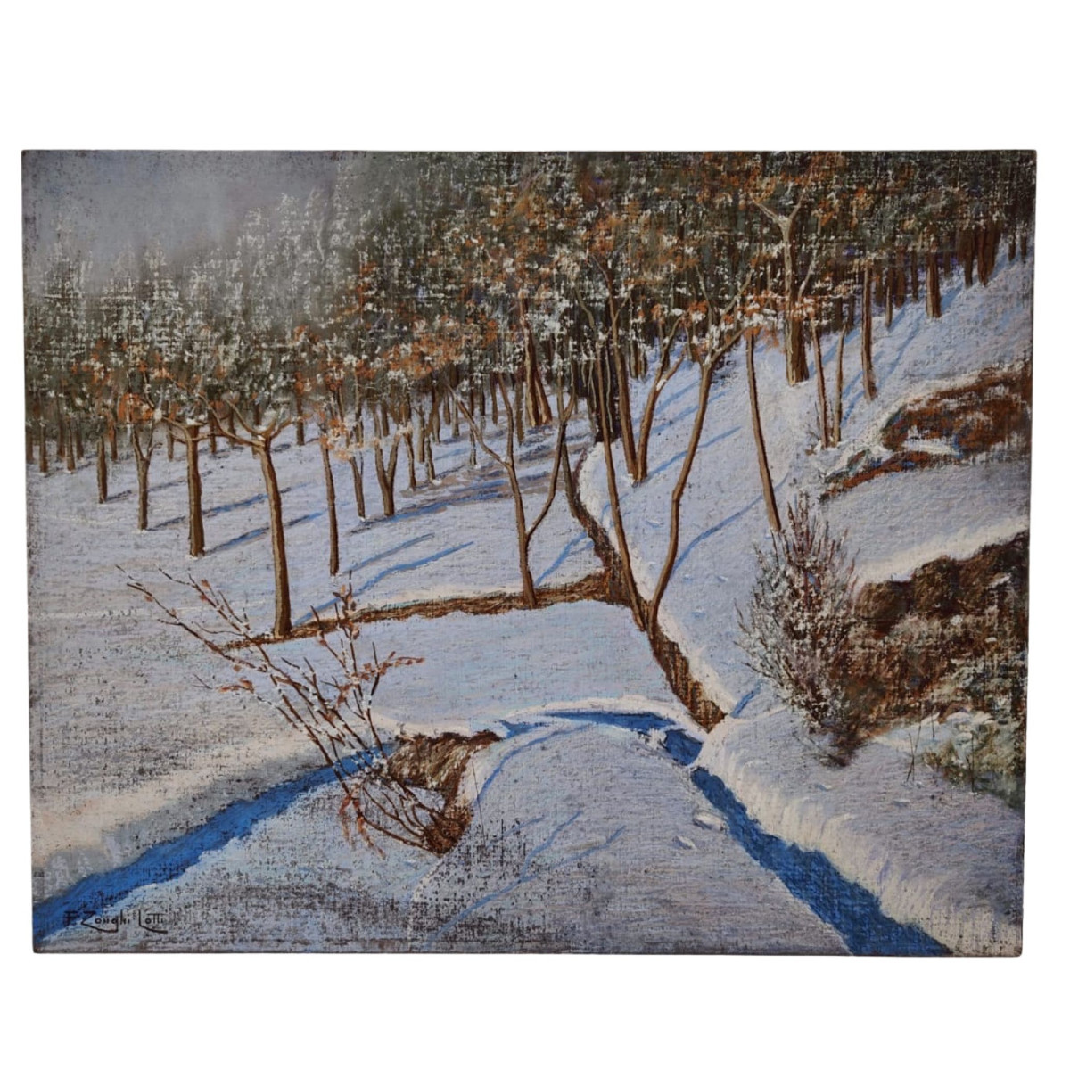 Olio su tela - Paesaggio innevato - 1950 ca. - Francesco Zonghi Lotti - Italia