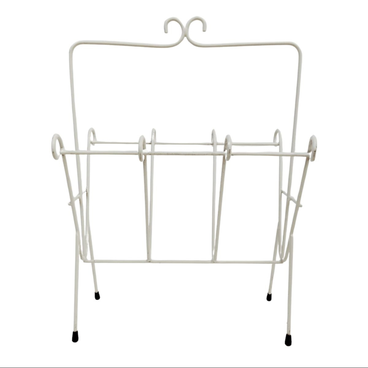 Coppia di portariviste in ferro verniciato bianco, manifattura italiana, anni ’70-photo-2