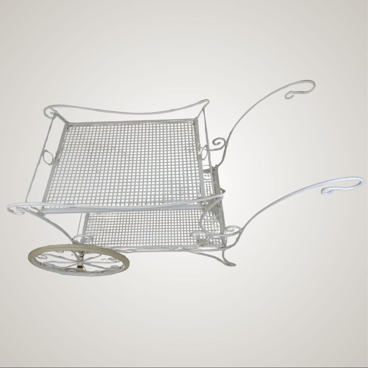 Carrello portavivande in ferro verniciato bianco, manifattura italiana, anni ’70-photo-3