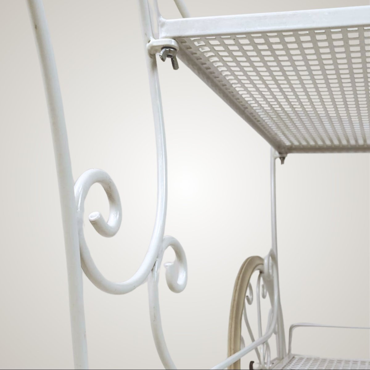 Carrello portavivande in ferro verniciato bianco, manifattura italiana, anni ’70-photo-7