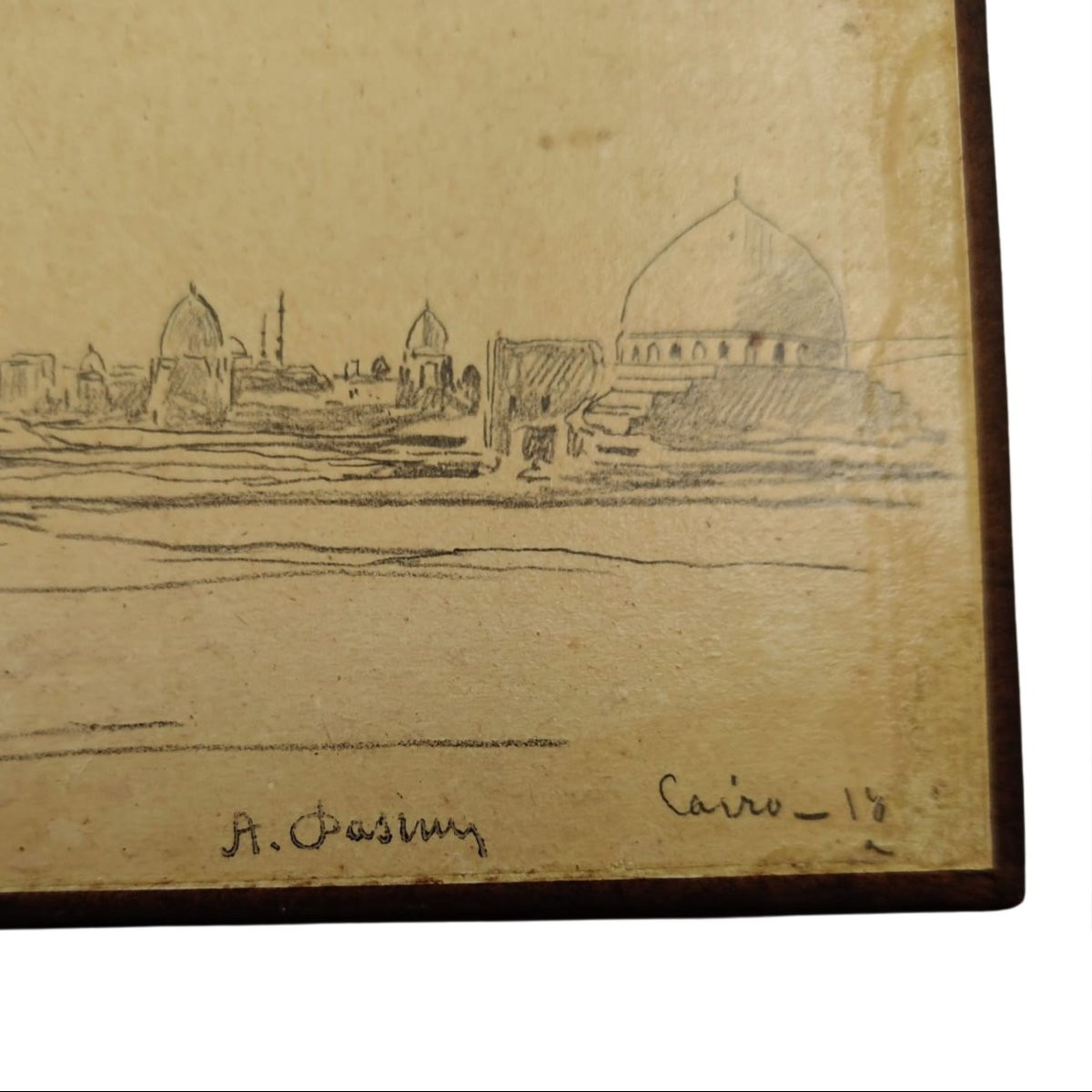 Alberto Pasini – Tombe dei Califfi al Cairo, Disegno Orientalista firmato (1860/70 ca.)-photo-3